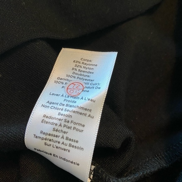 TALBOTS Black Ponte Knit Faux Leather Trim Dress Sz 10P 3/4 sleeves EUC - Picture 11 of 13